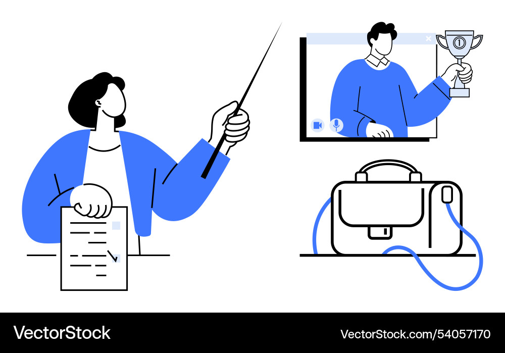 Remote training session with instructor holding Remote training session with instructor holding vector image