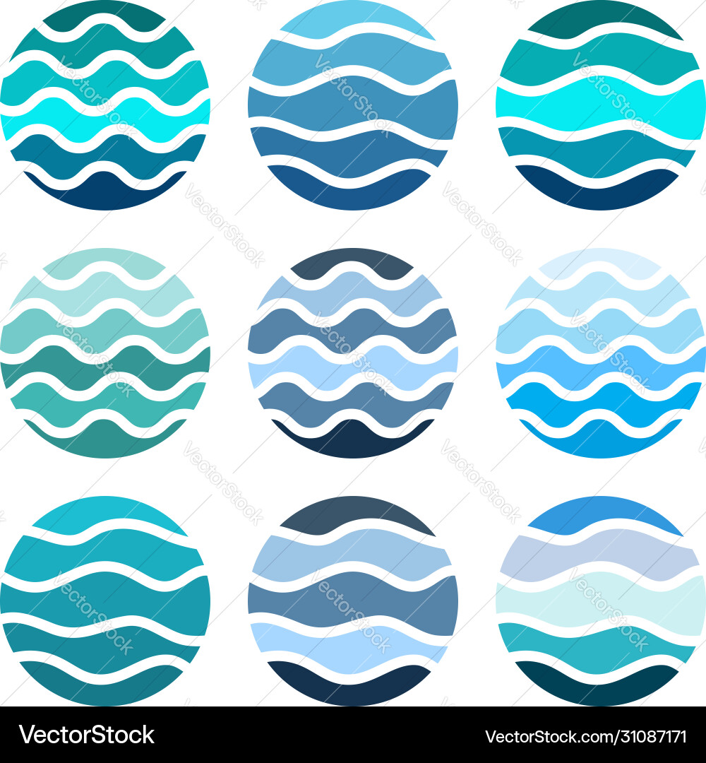 Sea circle with blue water waves Sea circle with blue water waves vector image