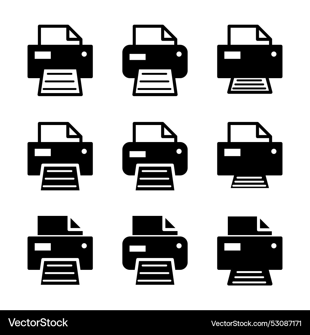 Set of printer document web icon printout machine Set of printer document web icon printout machine vector image