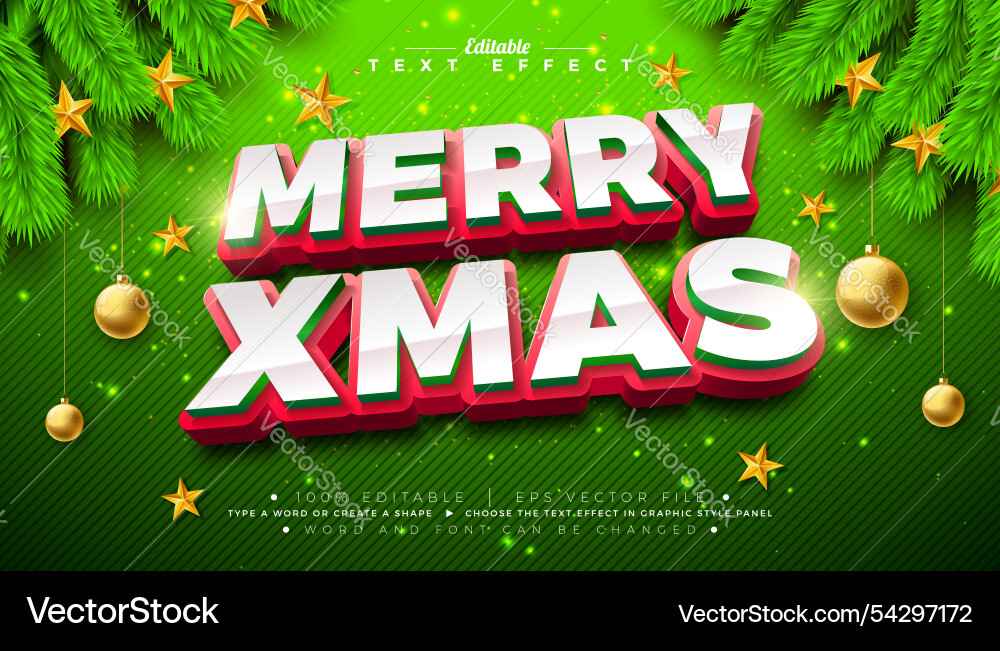3D Merry Christmas Text Effect vector image