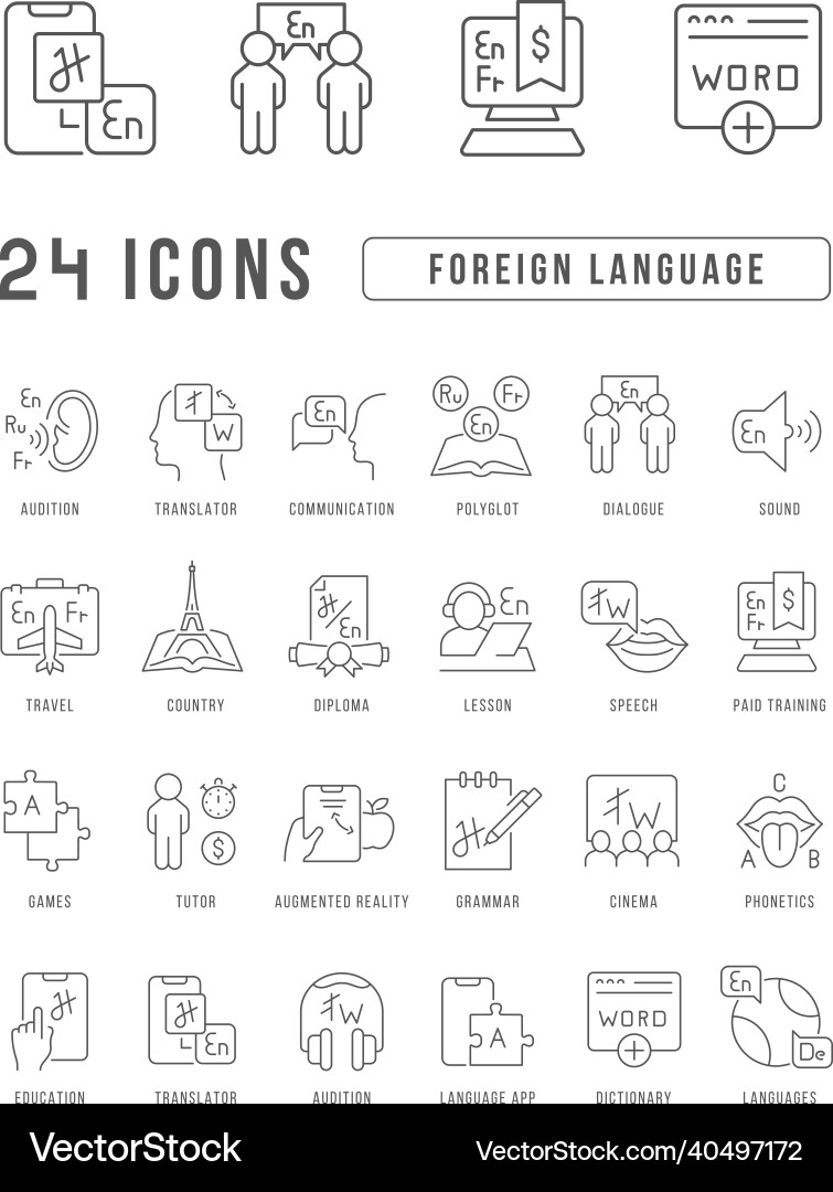 Foreign Language Icon Set vector image