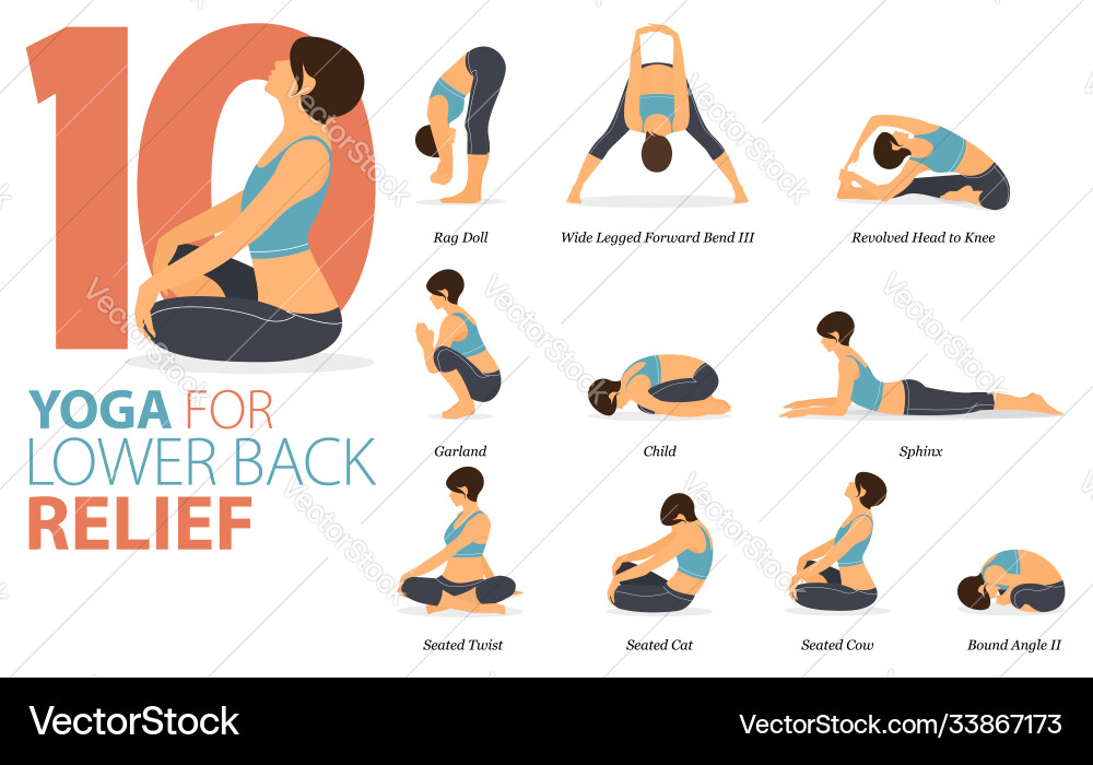 10 Yoga Poses for Lower Back Pain Relief Vector Image