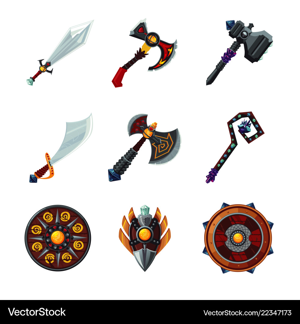 Fantasy Weapon Icon Set Royalty Free Vector Image