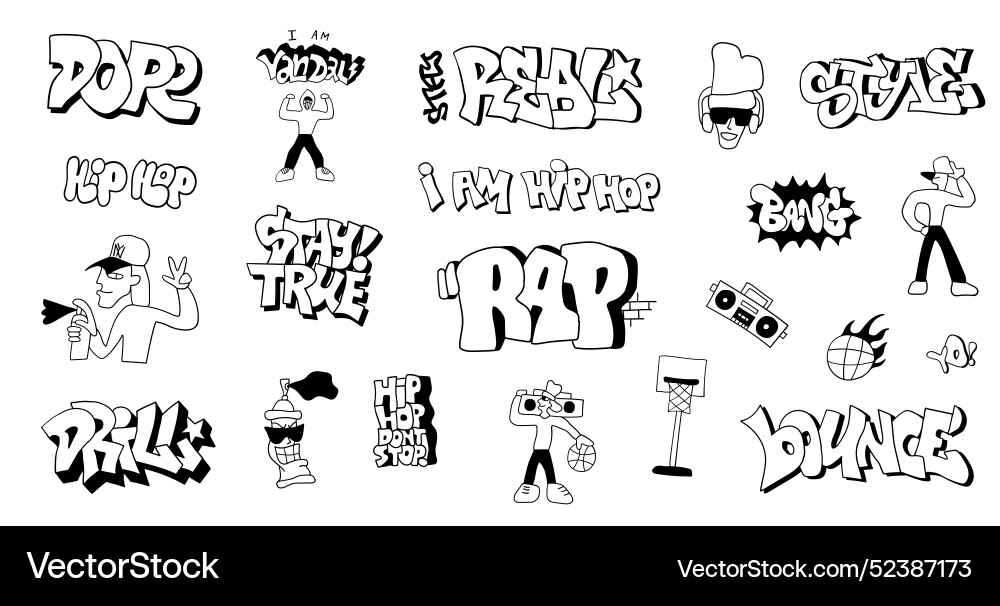Rap hip hop graffiti style doodles background Vector Image