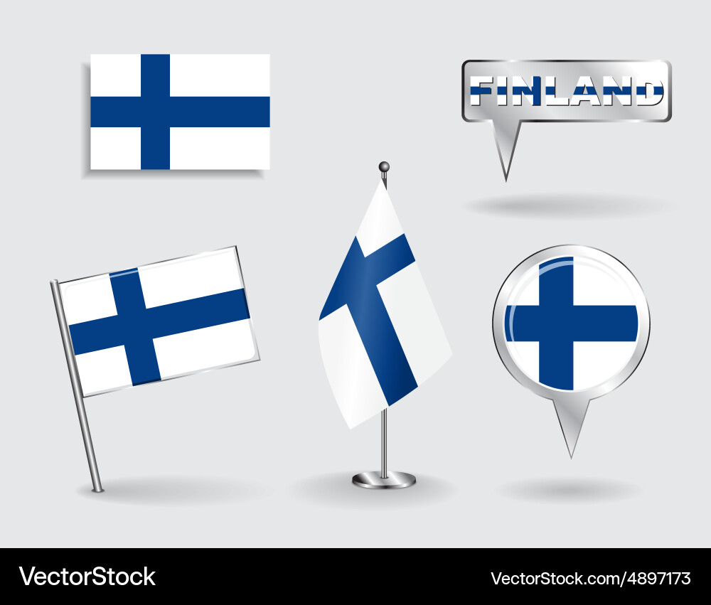 Set of finnish pin icon and map pointer flags vector image