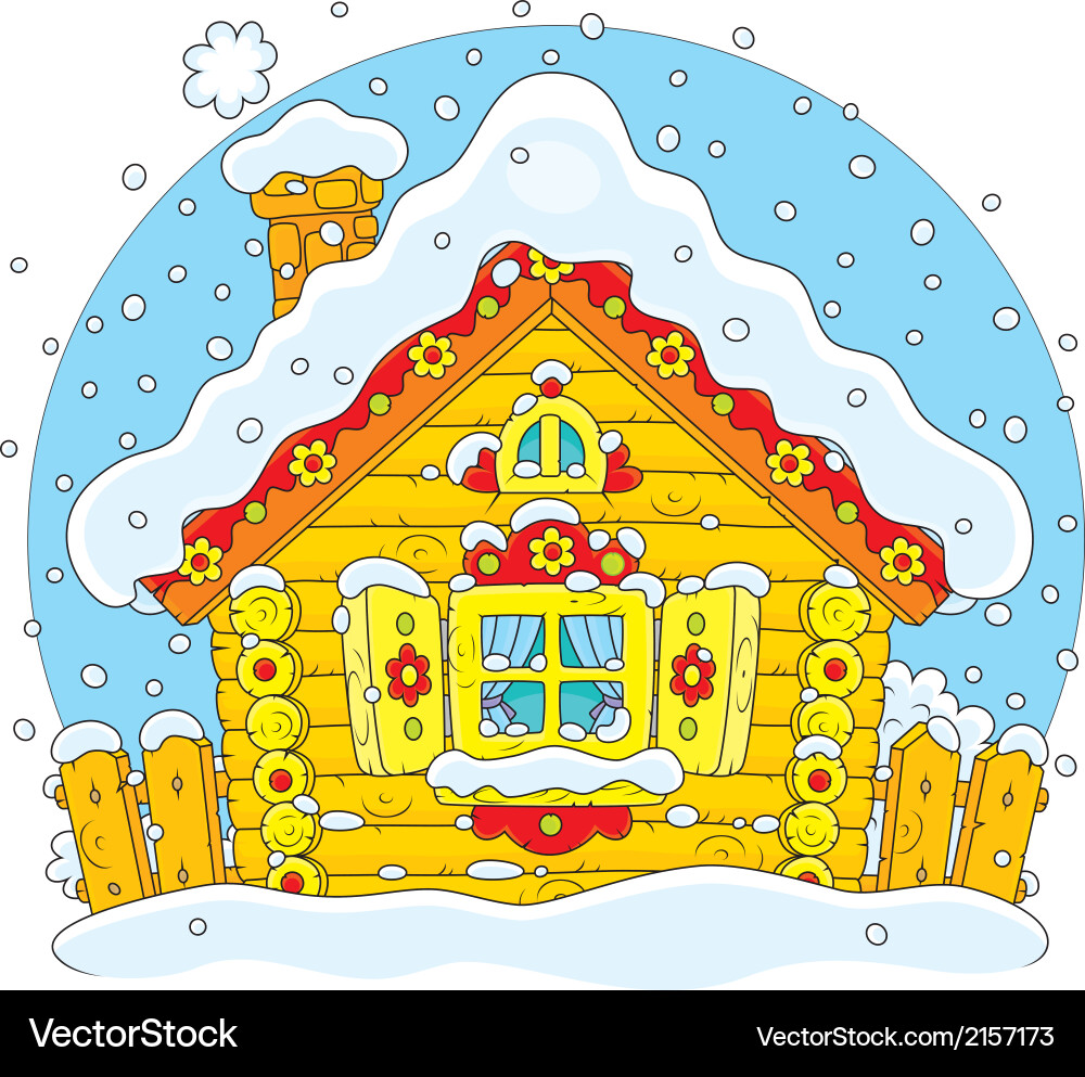 Small log hut in snow Royalty Free Vector Image