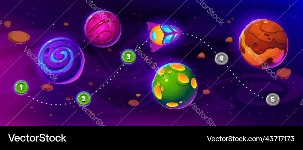Space game ui level map with shuttle flying sky Vector Image
