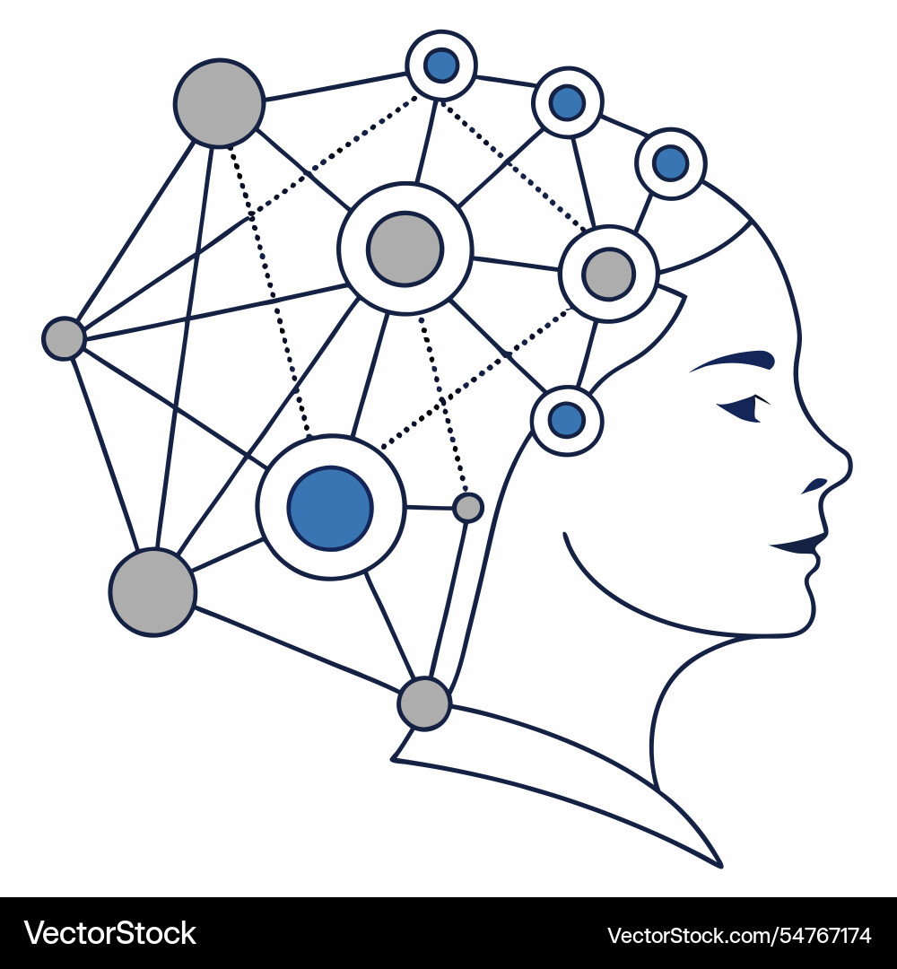 Neural network nodes interconnected pathways Neural network nodes interconnected pathways vector image