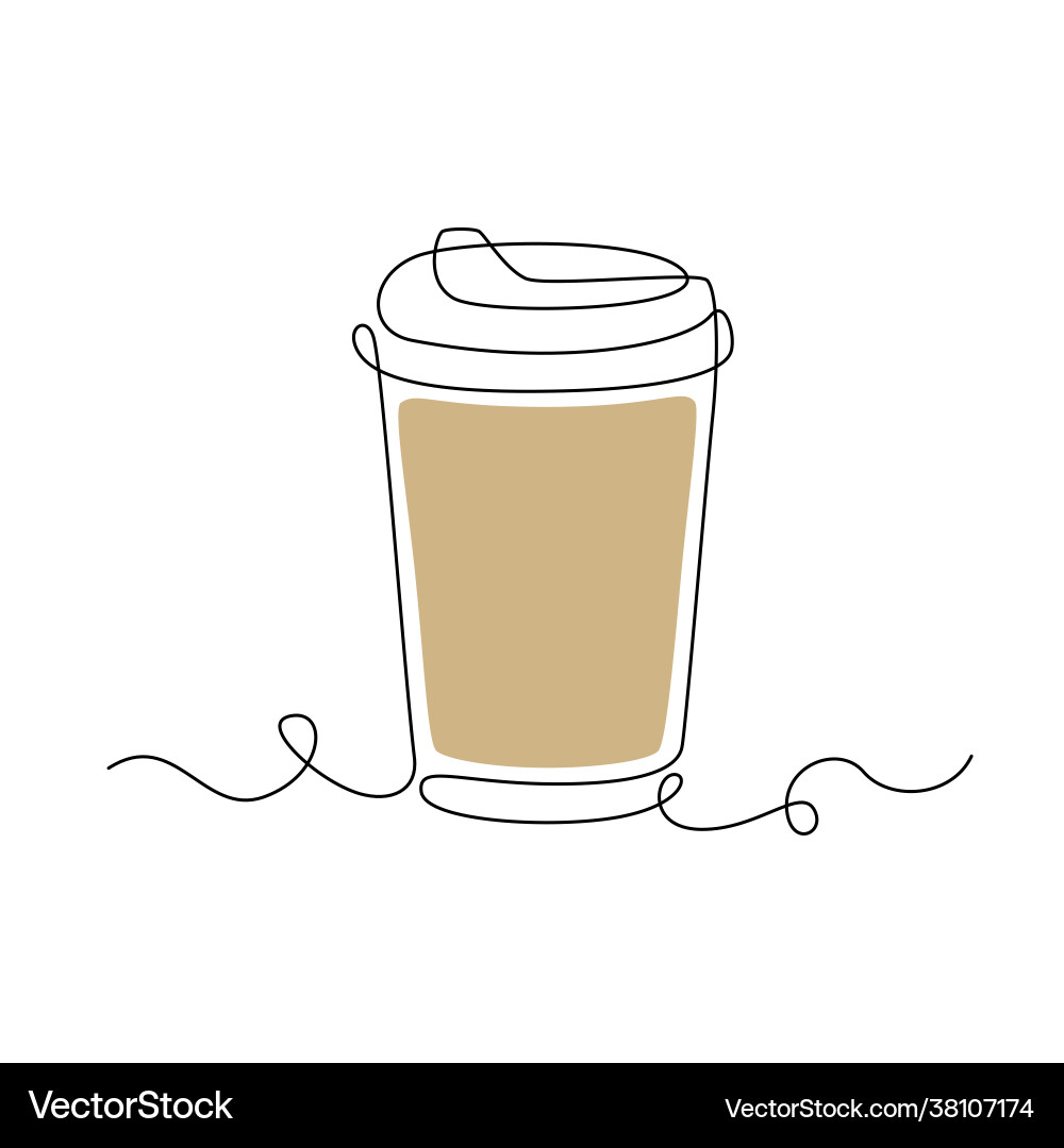 Paper cup coffee in continuous line drawing Vector Image