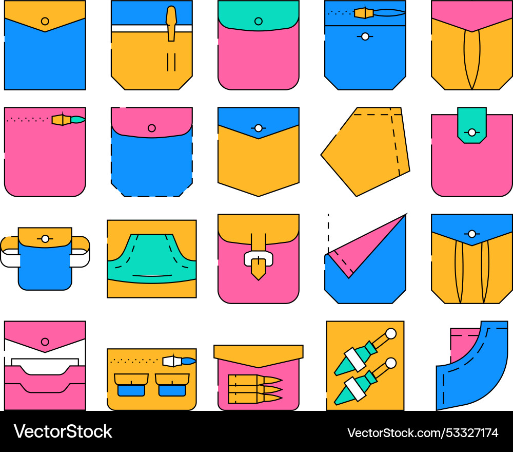 Patch pocket clothes collection icons set Patch pocket clothes collection icons set vector image