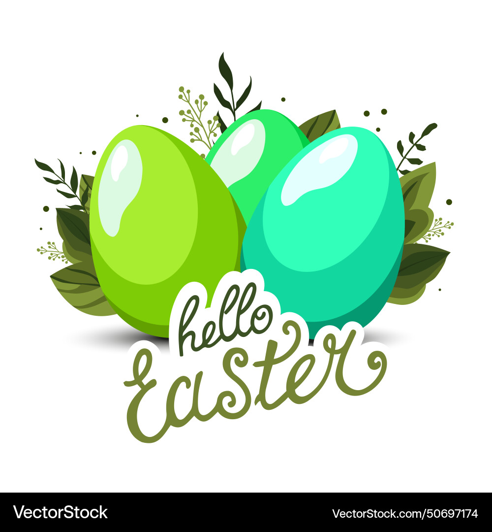 Spring mint and green eggs with the text hello vector image