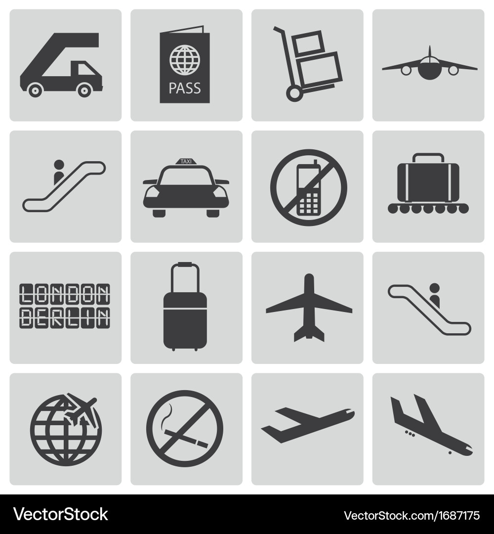 Airport Icon Set - Flight & Travel Vector Image