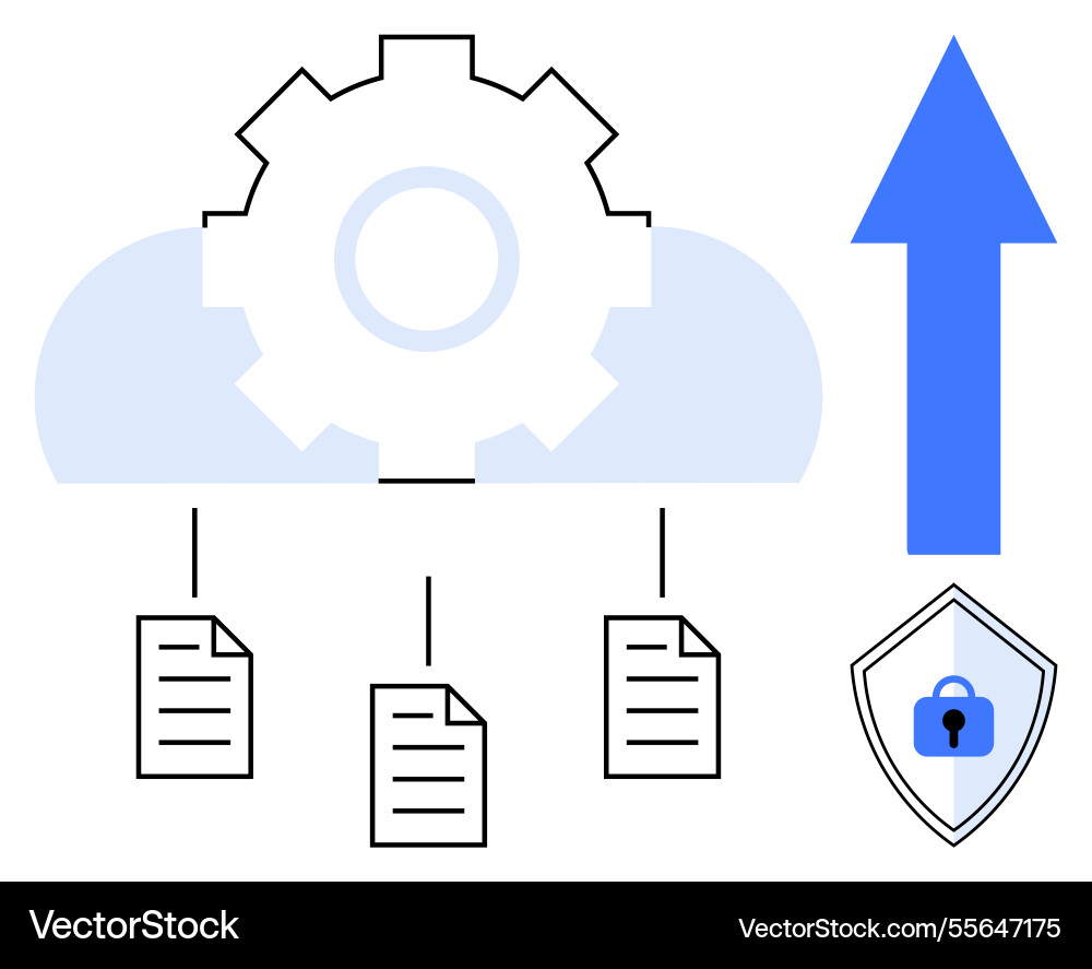 Cloud data processing with documents and security vector image