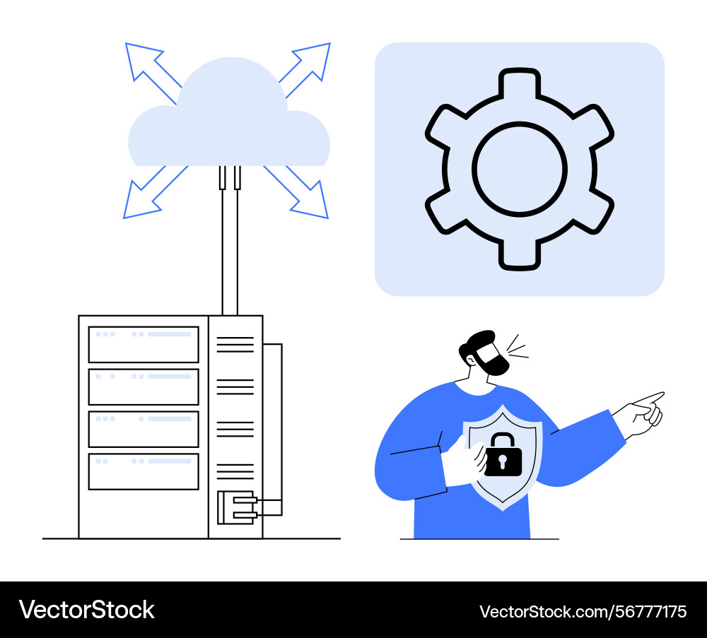Cloud server management with data security concept Cloud server management with data security concept vector image