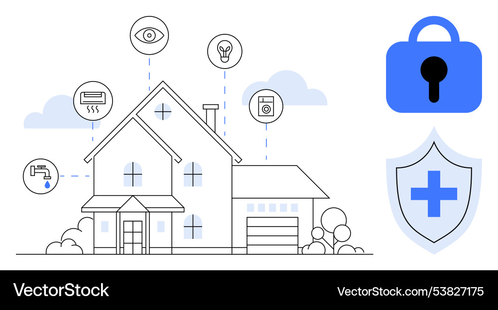 Smart home with security and automation features Smart home with security and automation features vector image