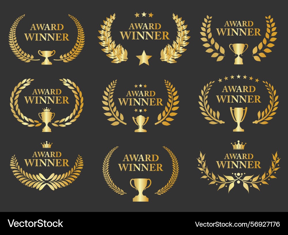 Award winner emblem collection of gold laurel Award winner emblem collection of gold laurel Vector Image