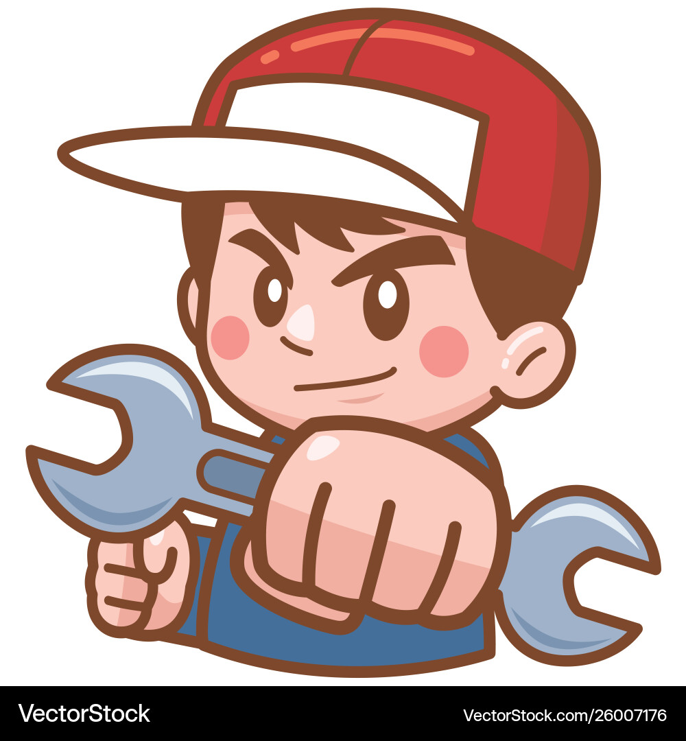 Cartoon Mechanic Boy with Wrench Vector Image
