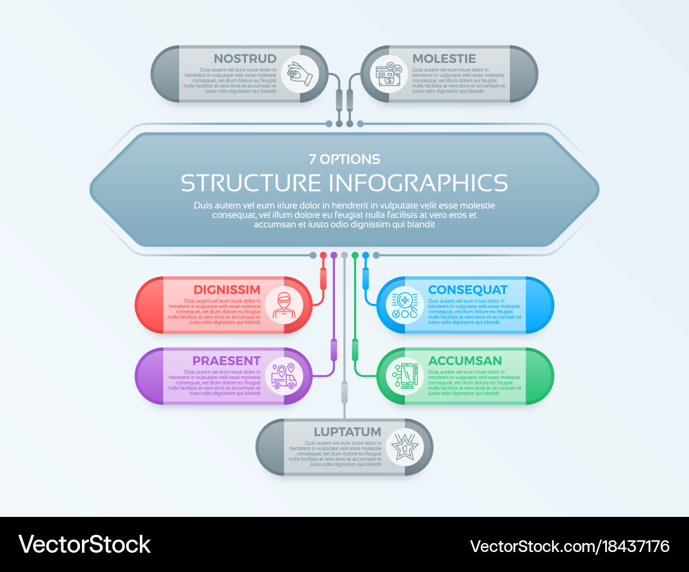 Infographics template with 7 structure elements vector image