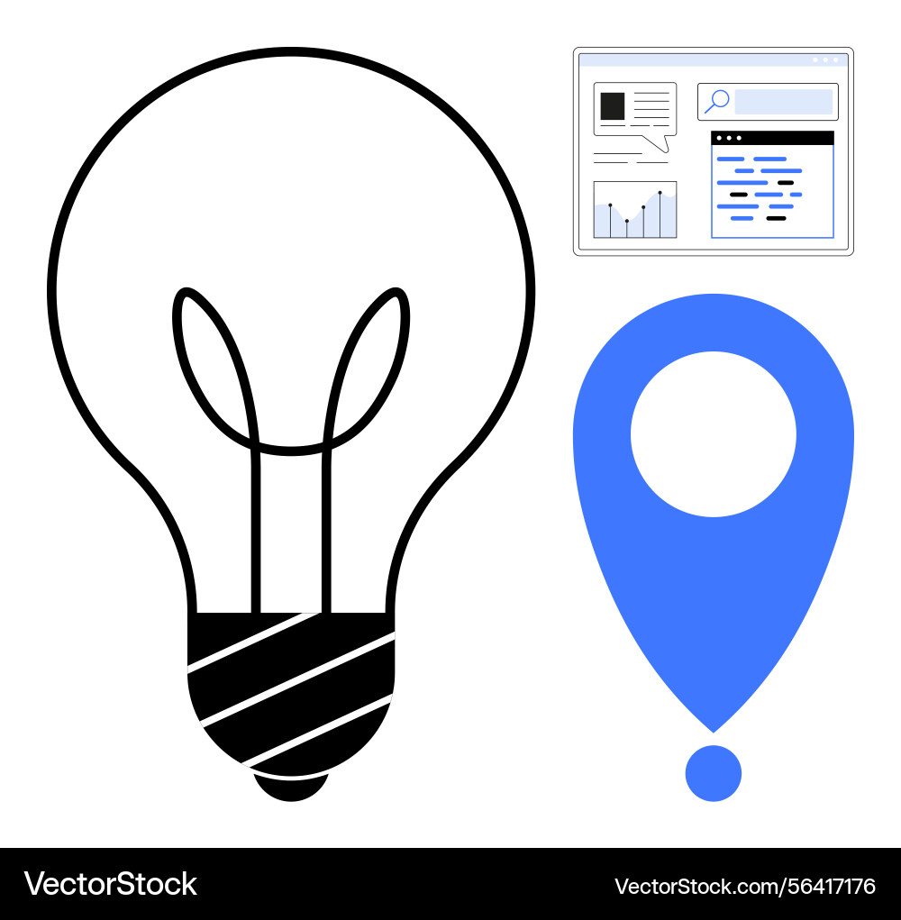 Lightbulb map pointer and digital analytics Lightbulb map pointer and digital analytics vector image