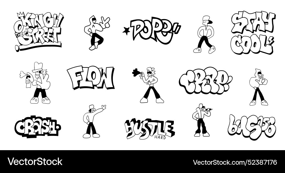 Rap hip hop graffiti style doodles background Vector Image