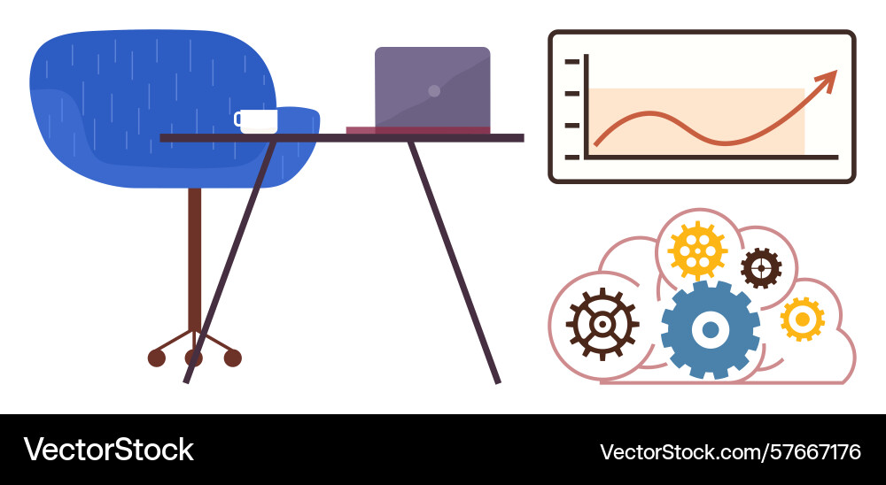 Workspace setup with rising graph and cloud gears vector image