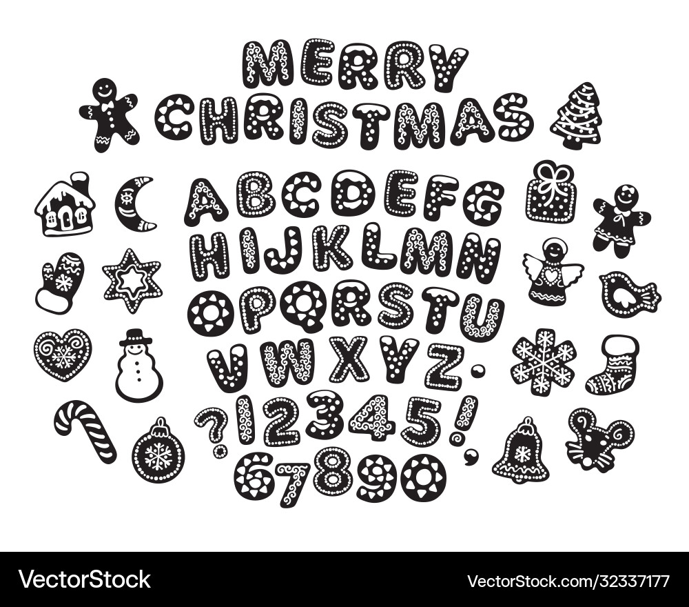 Black and white gingerbread alphabet letters Black and white gingerbread alphabet letters vector image