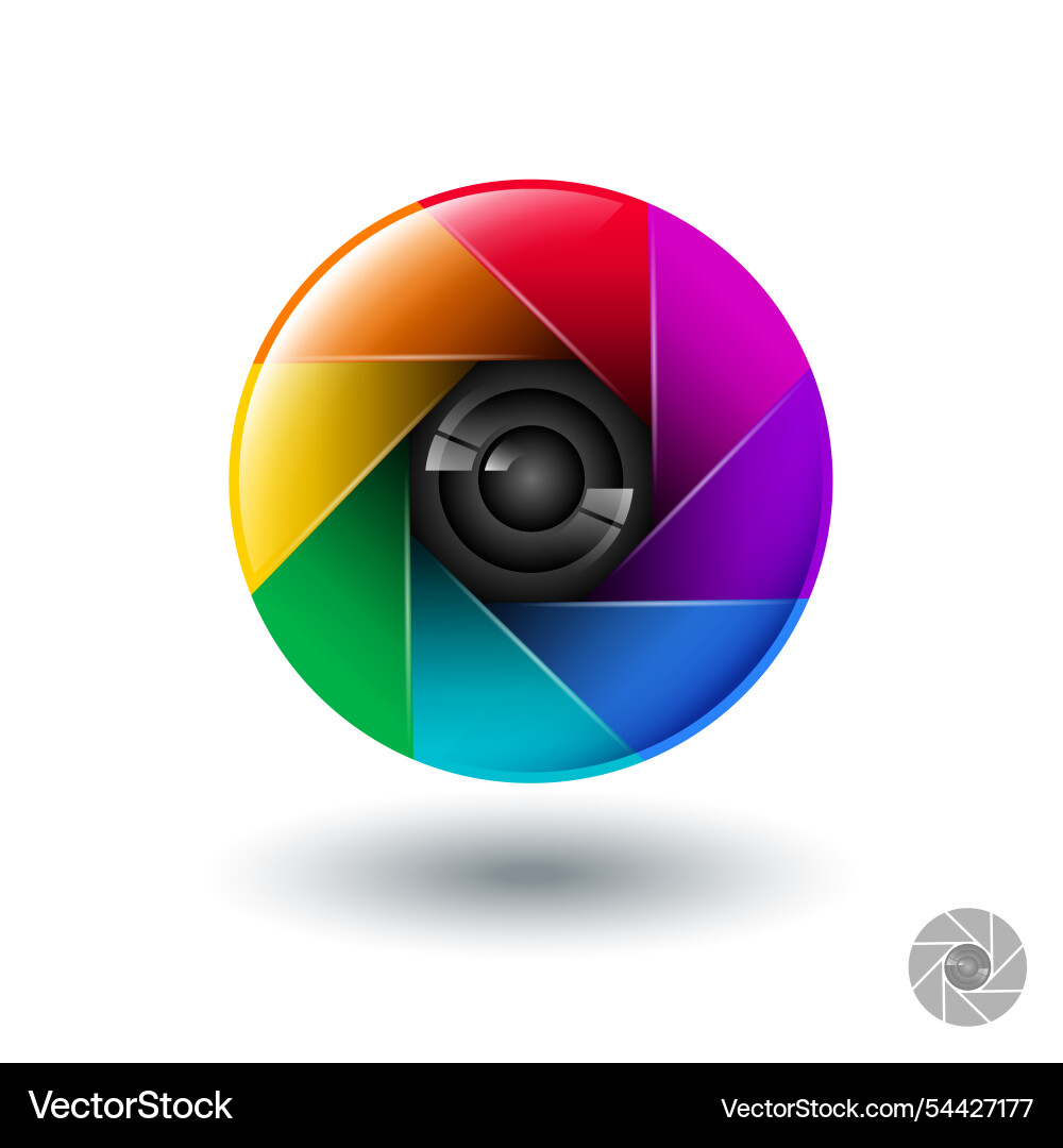 Camera icon color iaphragm emblem and object-glas vector image