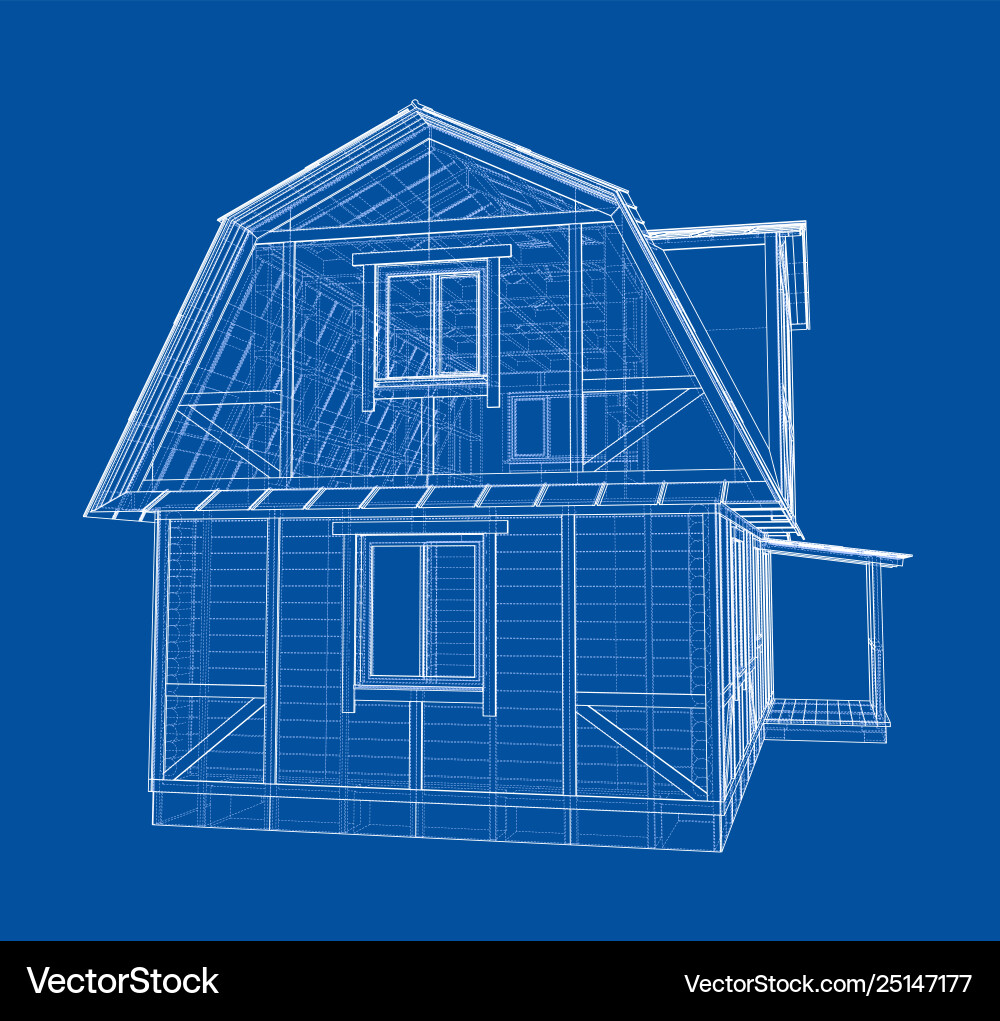 House sketch rendering 3d vector image