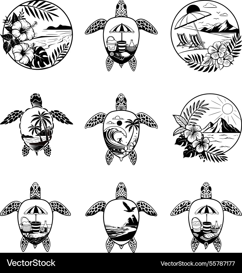 Sea turtle and beach scene svg bundle Royalty Free Vector