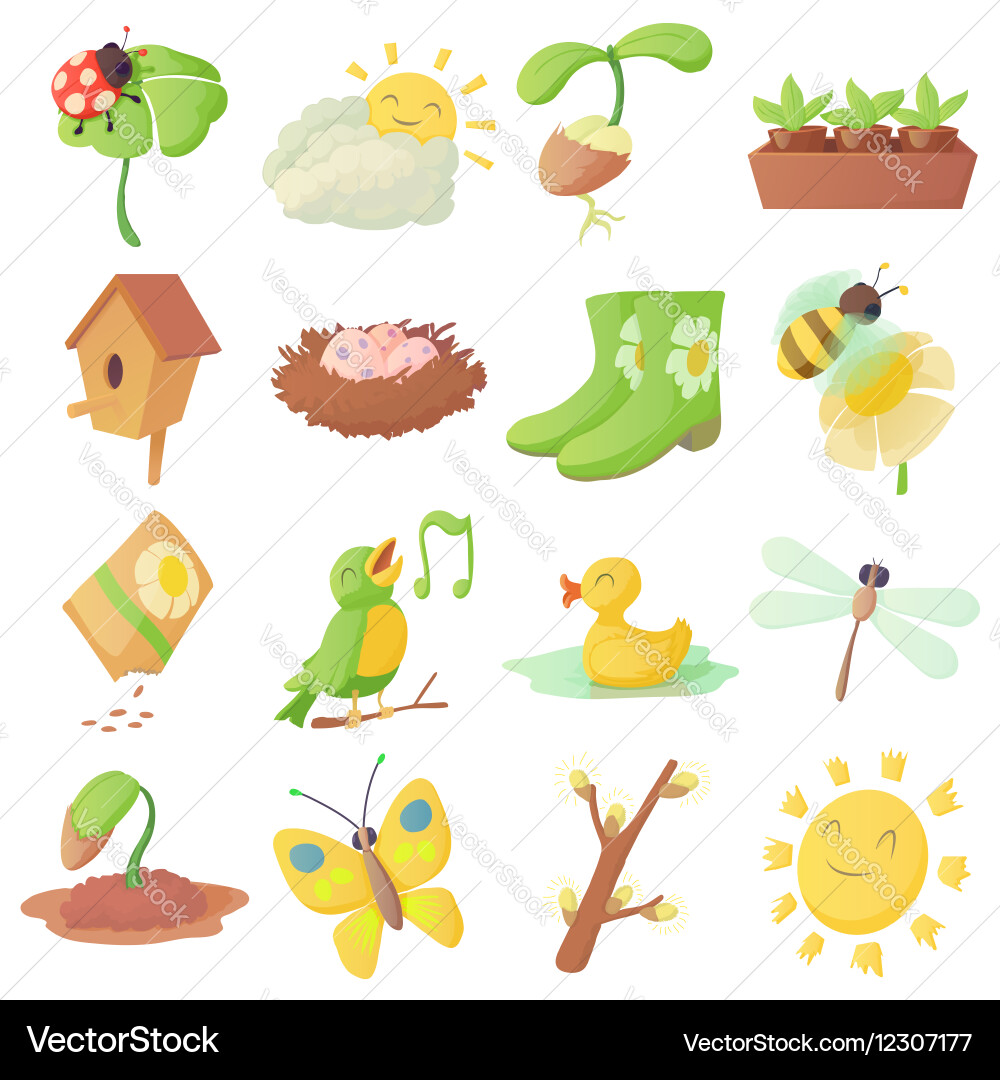 Spring things icons set cartoon style vector image