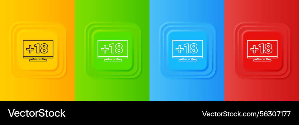 White computer monitor with 18 plus content icon White computer monitor with 18 plus content icon vector image