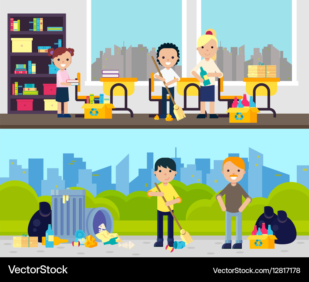 Garhering garbage composition vector image