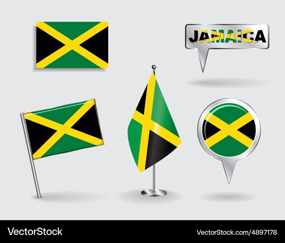 Jamaican Flag Pin & Pointer Set Vector Image