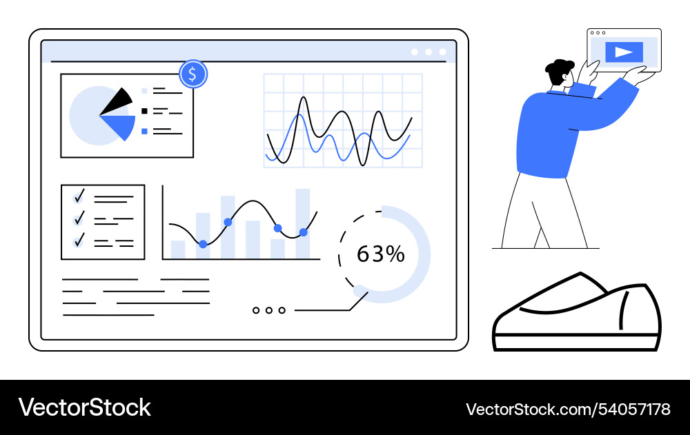 Man holding laptop displaying video analytics Man holding laptop displaying video analytics vector image