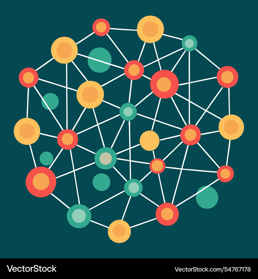Neural network nodes interconnected pathways Neural network nodes interconnected pathways vector image
