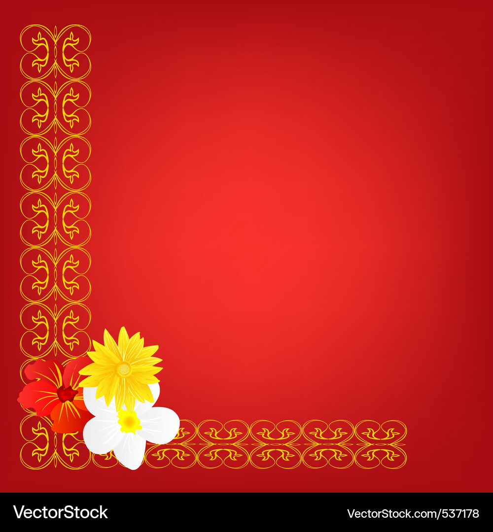 Red background with pattern and flower Vector Image