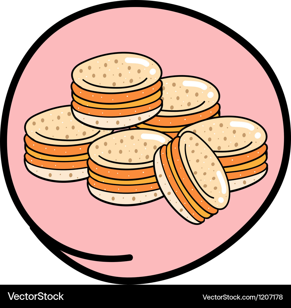 Stack of macaroons on round pink background Vector Image