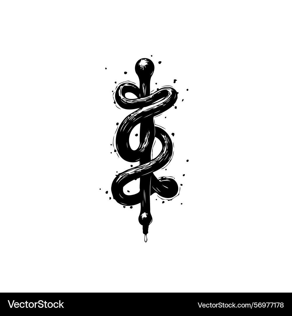 Stylized monochrome rendering of a caduceus Vector Image