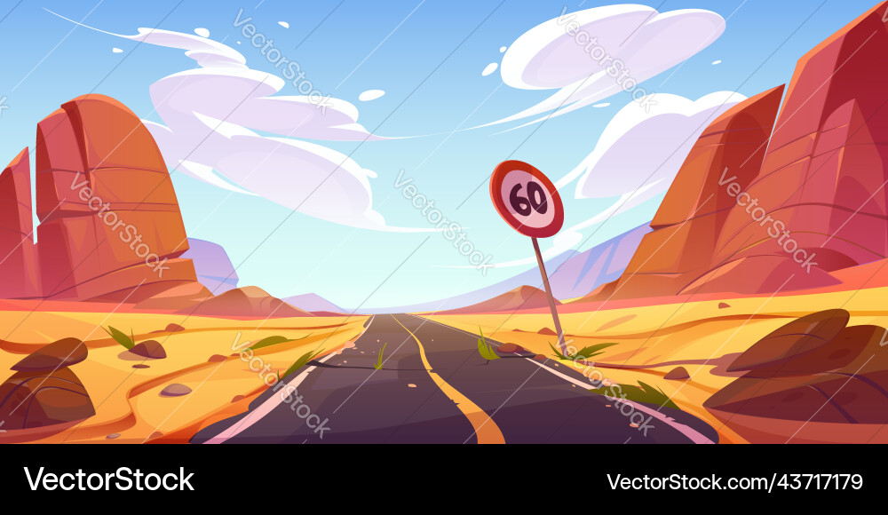 Broken road in desert landscape straight highway Broken road in desert landscape straight highway vector image