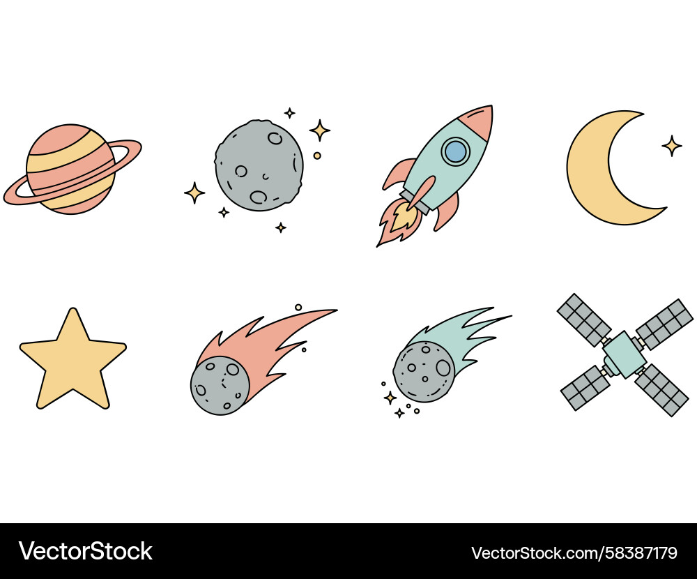 Charming Space Objects Collection Vector Image