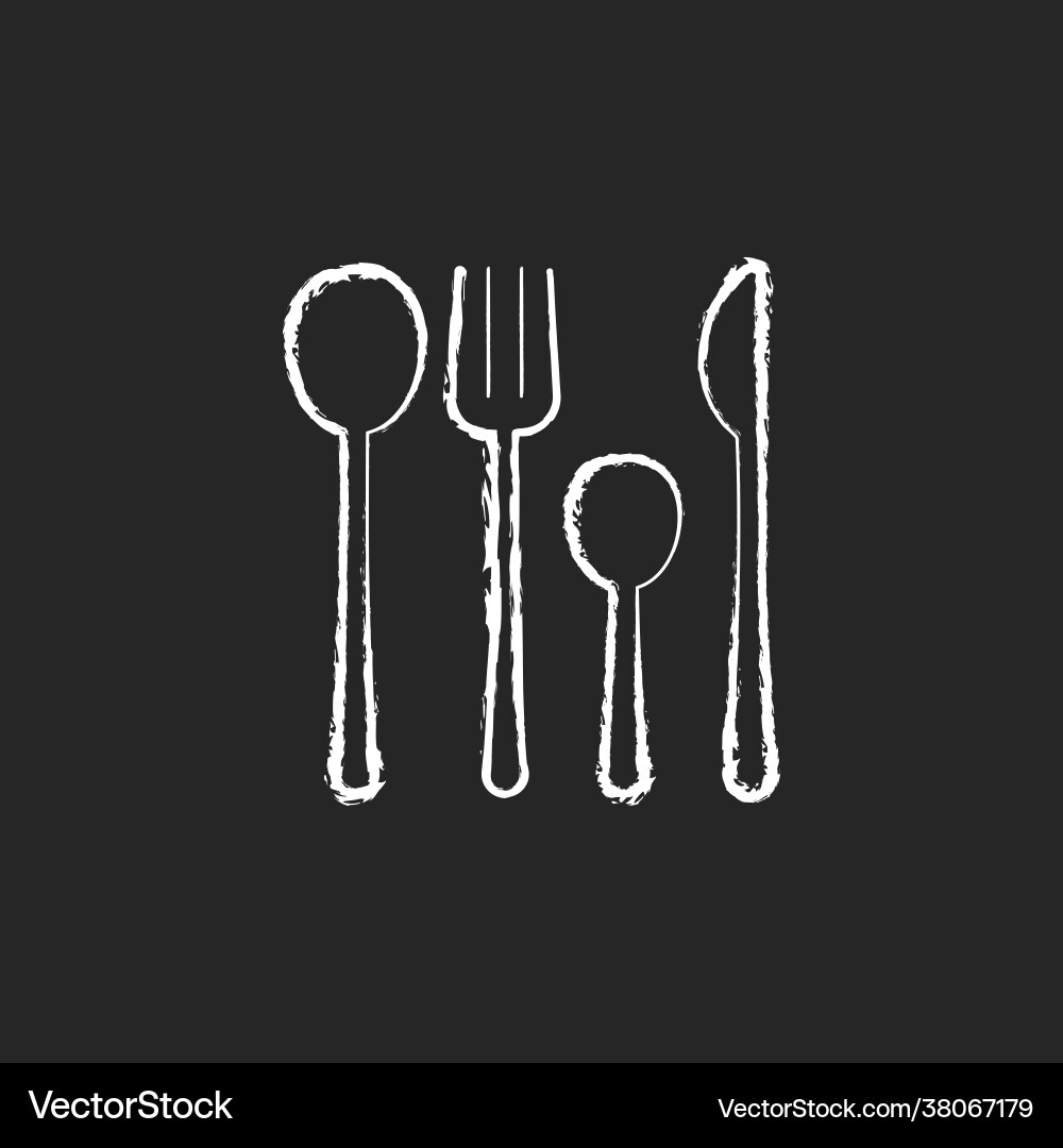 Forks knives and spoons chalk white icon on dark vector image