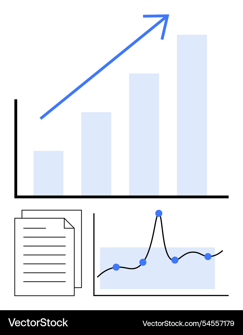 Growth and progress chart with rising graph Vector Image
