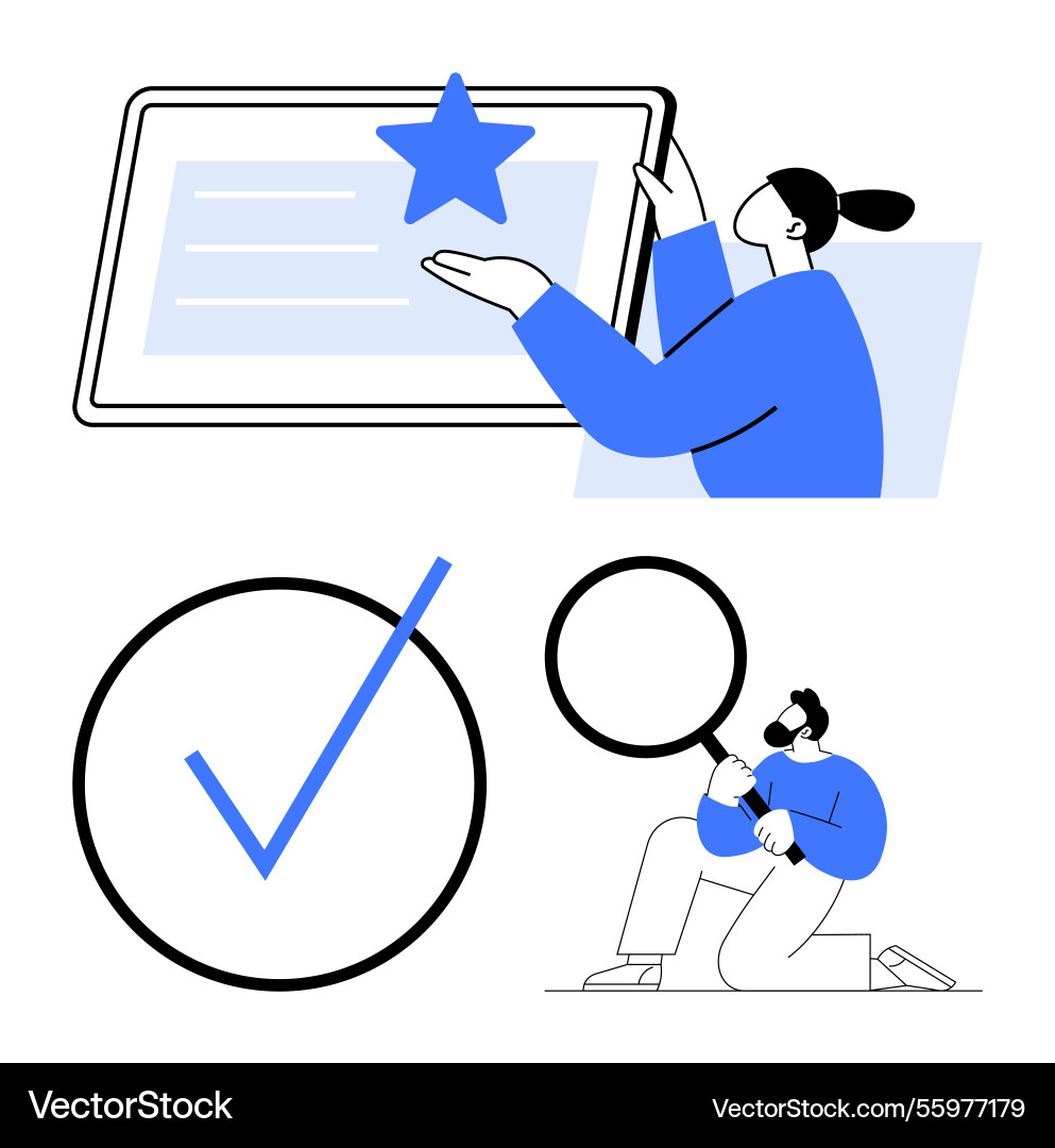 Highlighting quality task approval and data Highlighting quality task approval and data vector image