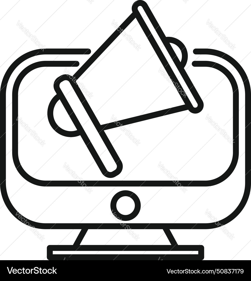 Megaphone on computer monitor icon outline Megaphone on computer monitor icon outline Vector Image