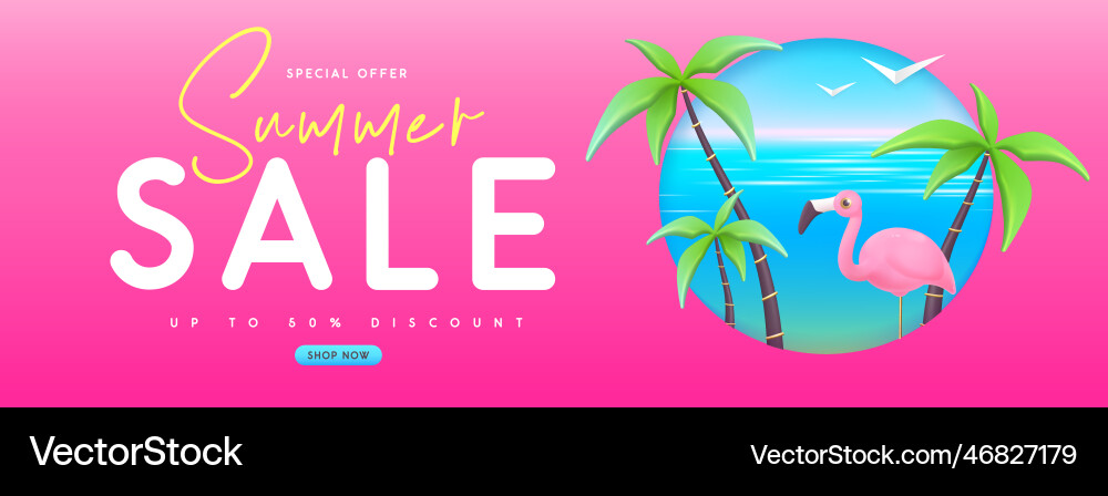 Sommer große Verkauf Banner mit 3d Kunststoff Flamingo Sommer große Verkauf Banner mit 3d Kunststoff Flamingo vektorbild