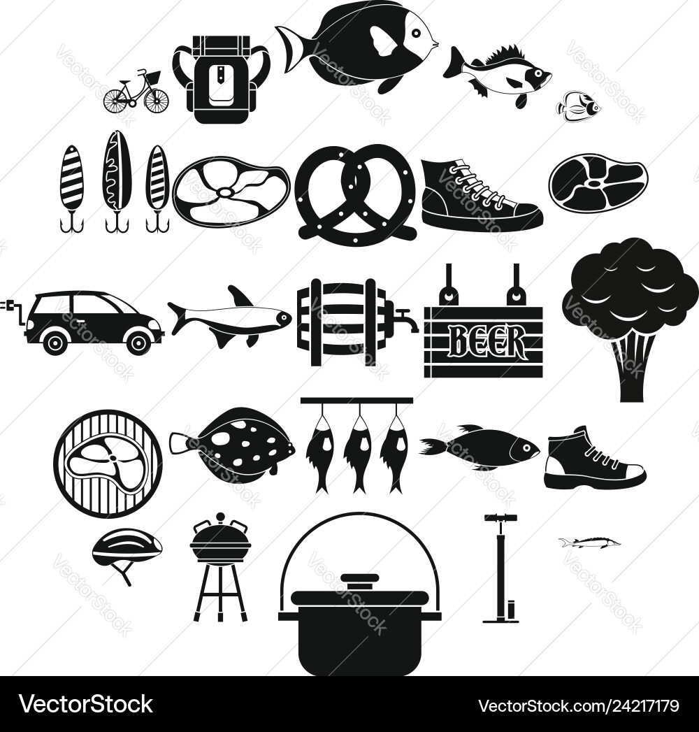 Weekend in the forest icons set simple style Weekend in the forest icons set simple style Vector Image