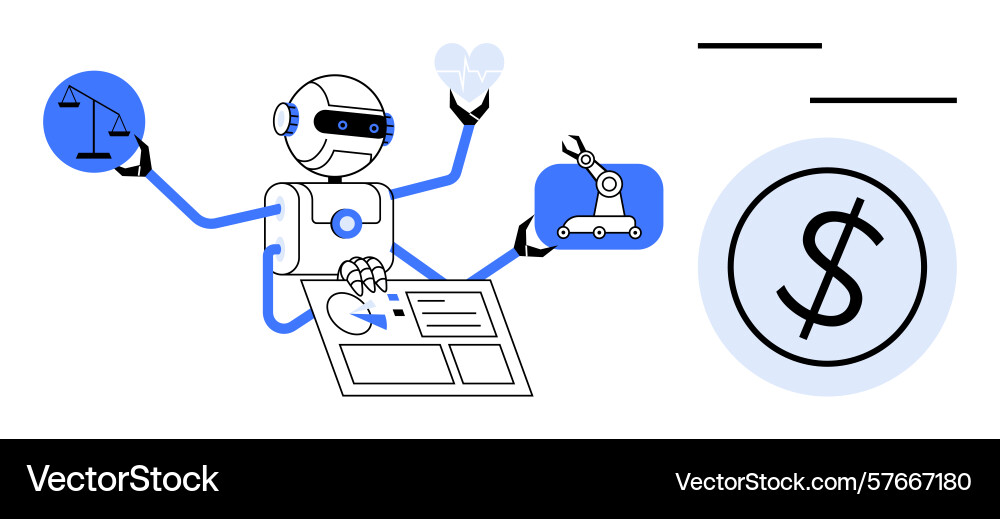 Ai robot balancing tasks automation ethics data Ai robot balancing tasks automation ethics data vector image
