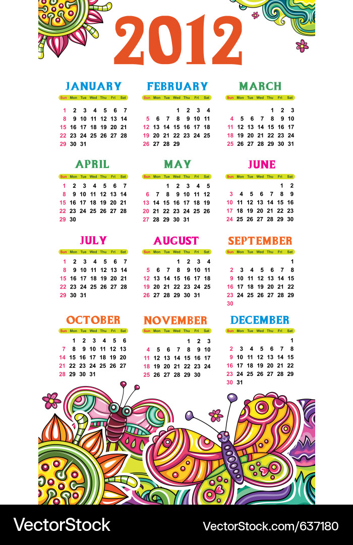 Calendar butterfly 2012 Vector Image