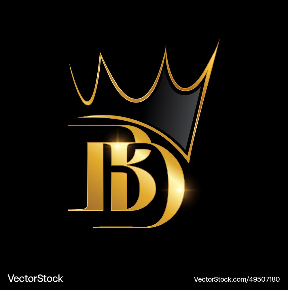 Golden bd monogram initial logo with crown Vector Image