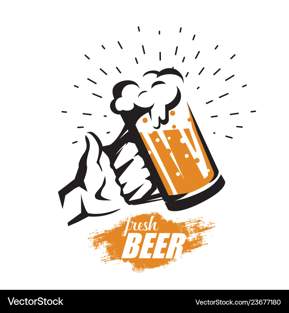 Hand holding beer mug stylized symbol in retro vector image